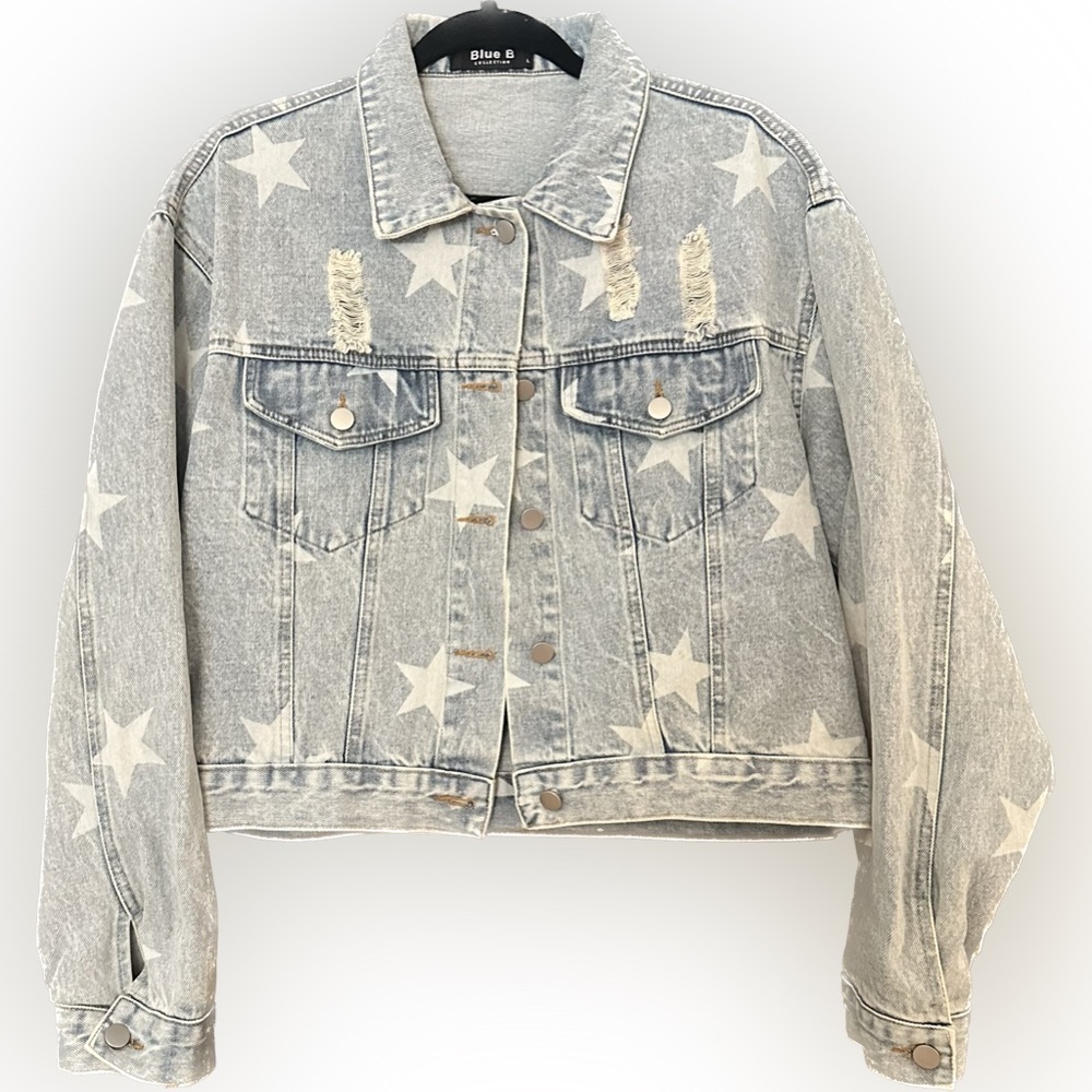 Cropped Denim Jacket with stars and Rhinestone Embelleshments